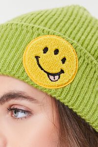 AVOCADO/MULTI Embroidered Happy Face Beanie, image 2