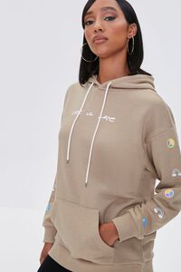 TAUPE/WHITE Love Embroidered Graphic Hoodie, image 1