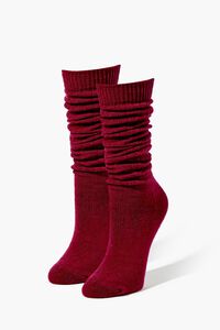 BURGUNDY Ribbed Knee-High Socks, image 1