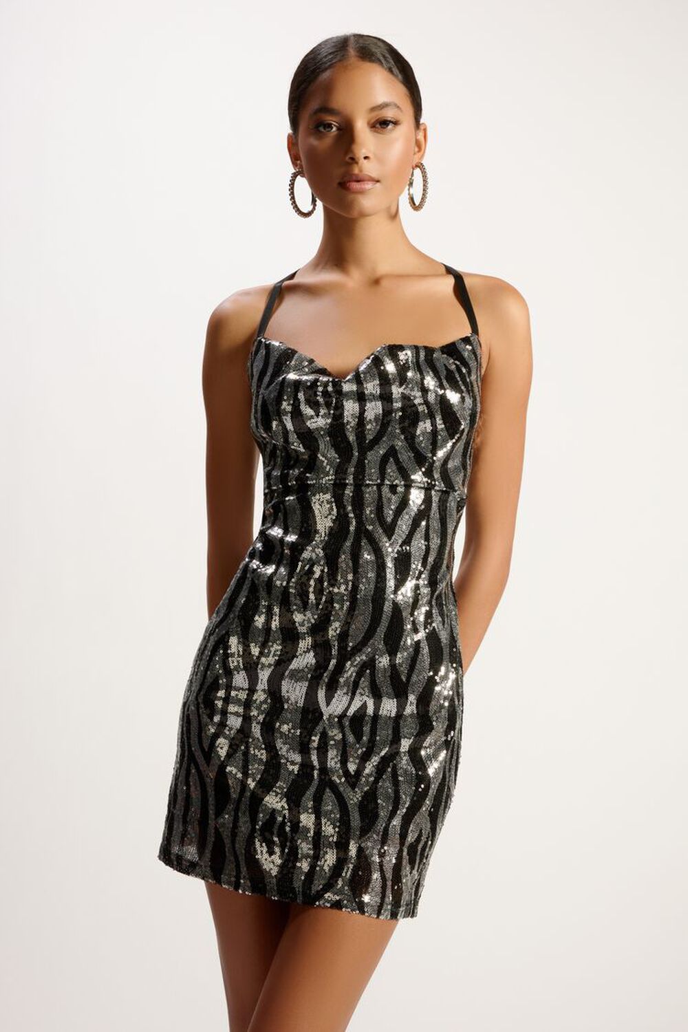 BLACK/SILVER Sequin Abstract Mini Dress, image 1
