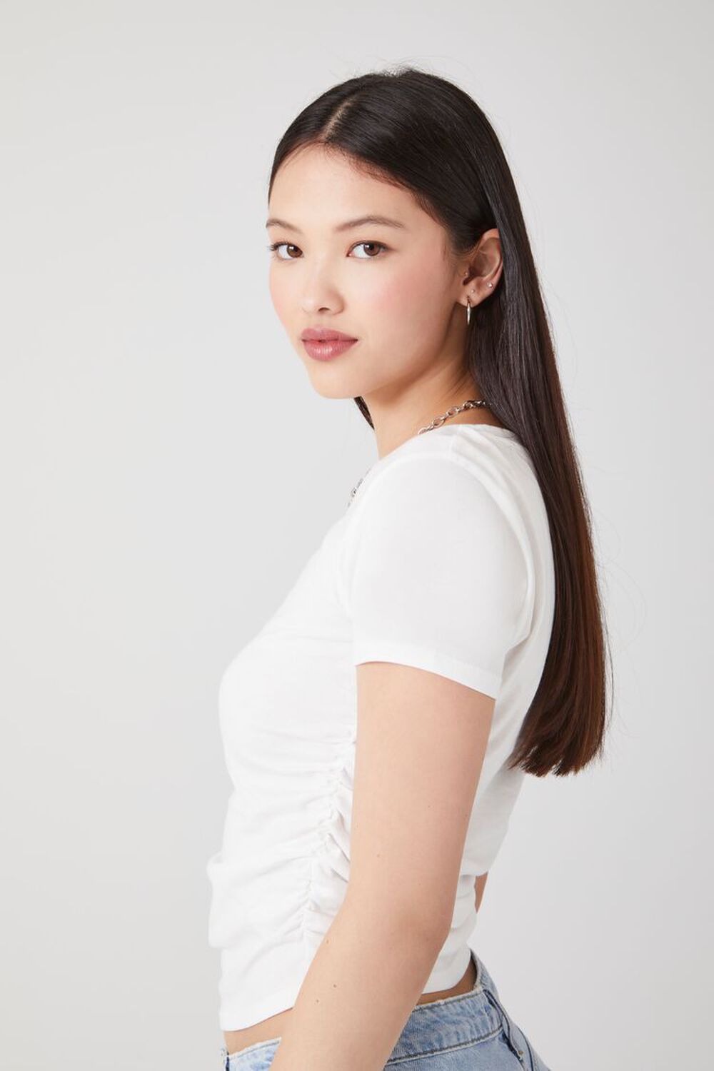 WHITE Ruched Cropped Tee, image 2