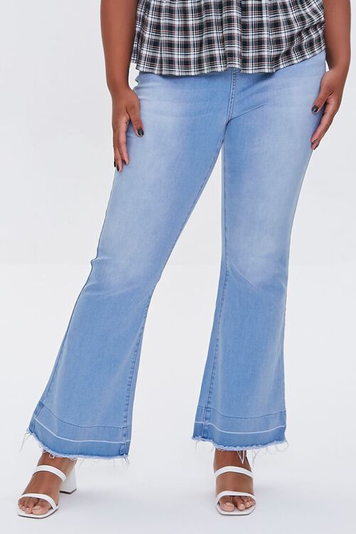 LIGHT DENIM Plus Size Frayed Release-Hem Flare Jeans, image 2