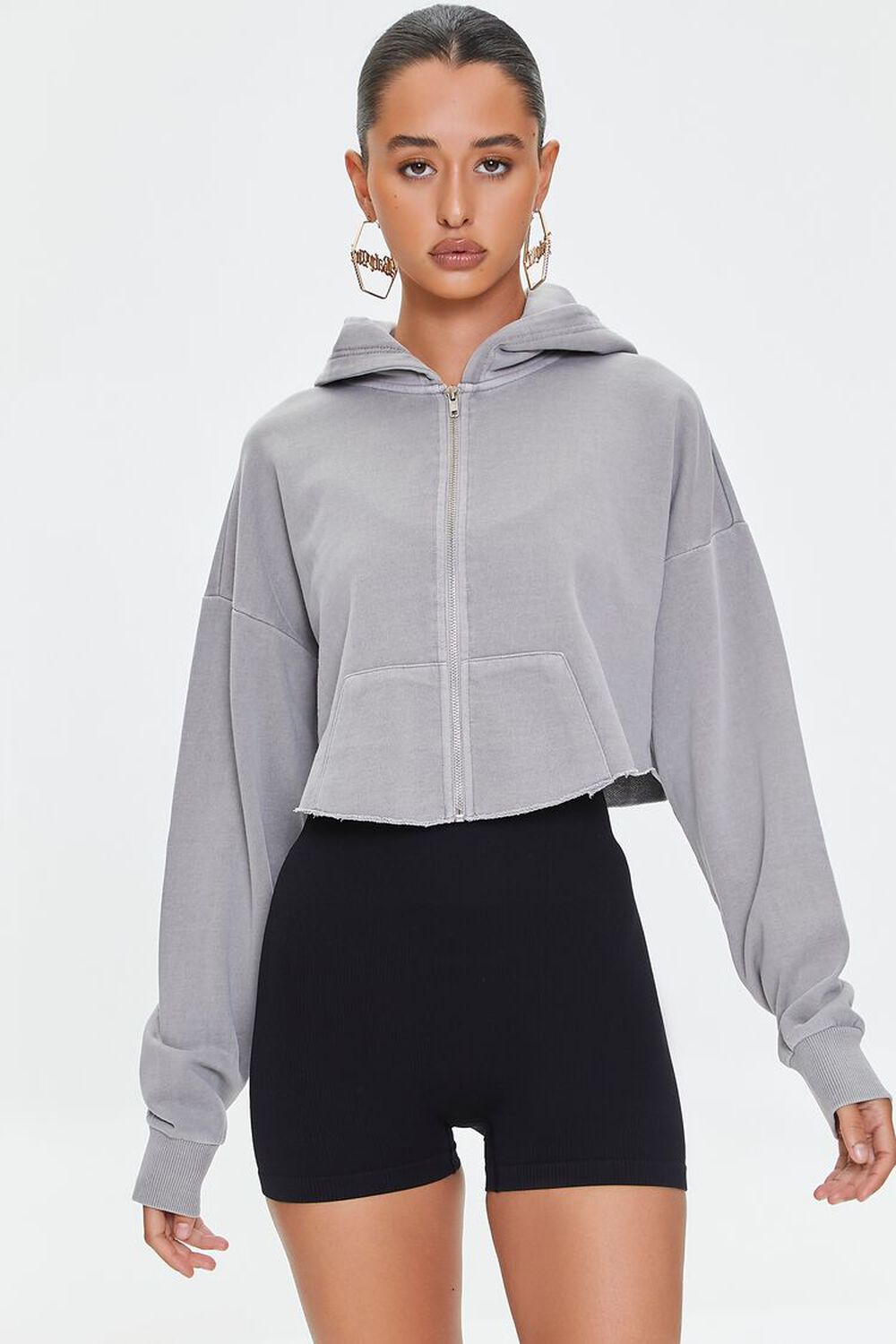 GREY French Terry Zip-Up Hoodie, image 1