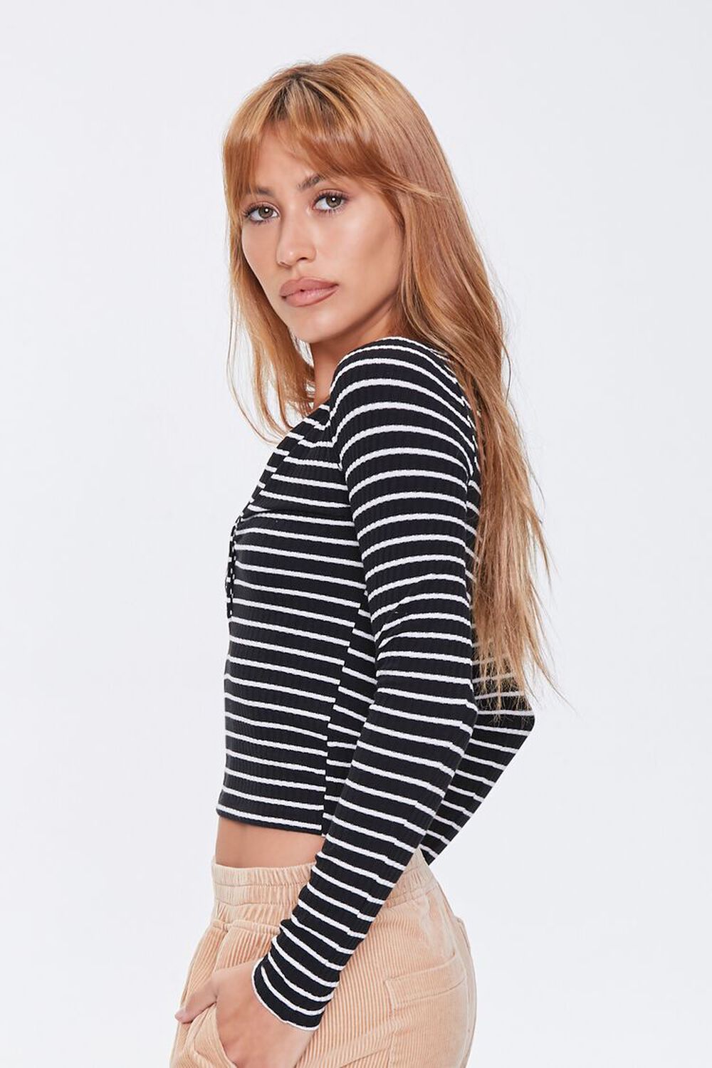 Striped Long Sleeve Henley Top, image 3