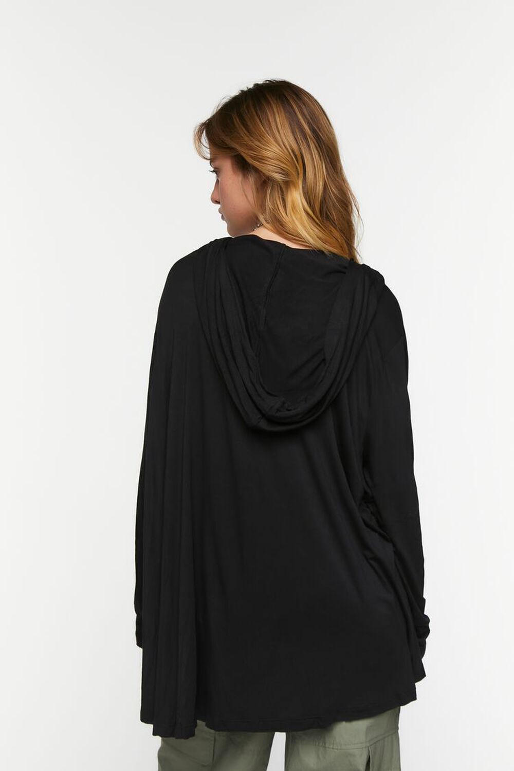 BLACK Oversized Long-Sleeve Hooded Top, image 3