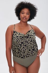 OLIVE/BLACK Plus Size Satin Leopard Print Bodysuit, image 5