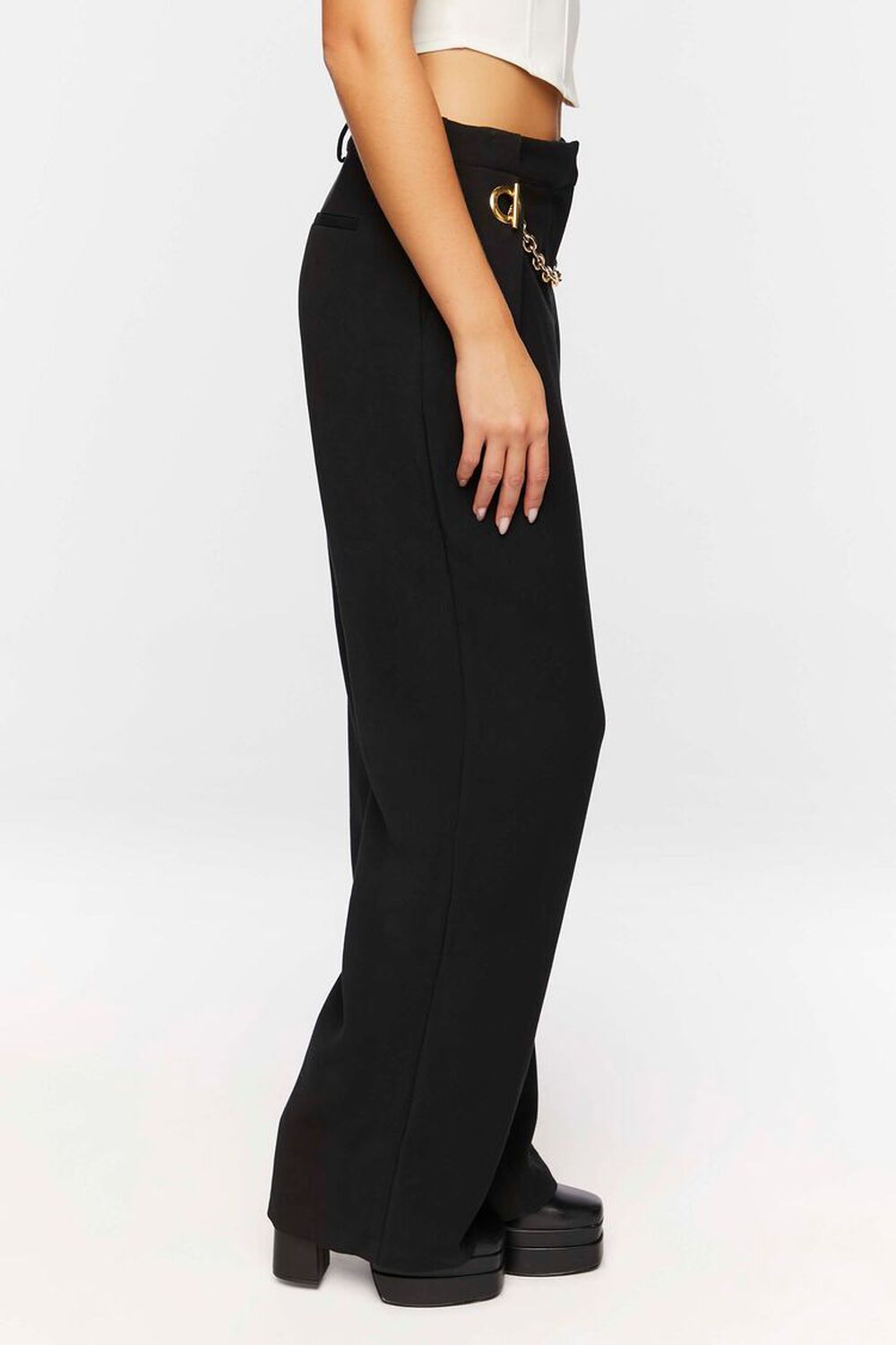 BLACK Toggle Chain High-Rise Trousers, image 3