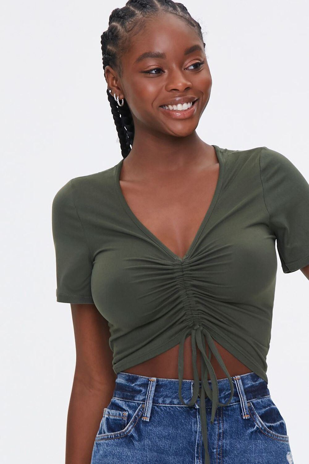 OLIVE Ruched Drawstring Cropped Tee, image 1