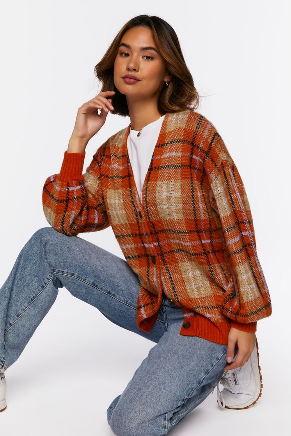 ORANGE/MULTI Plaid Cardigan Sweater, image 2