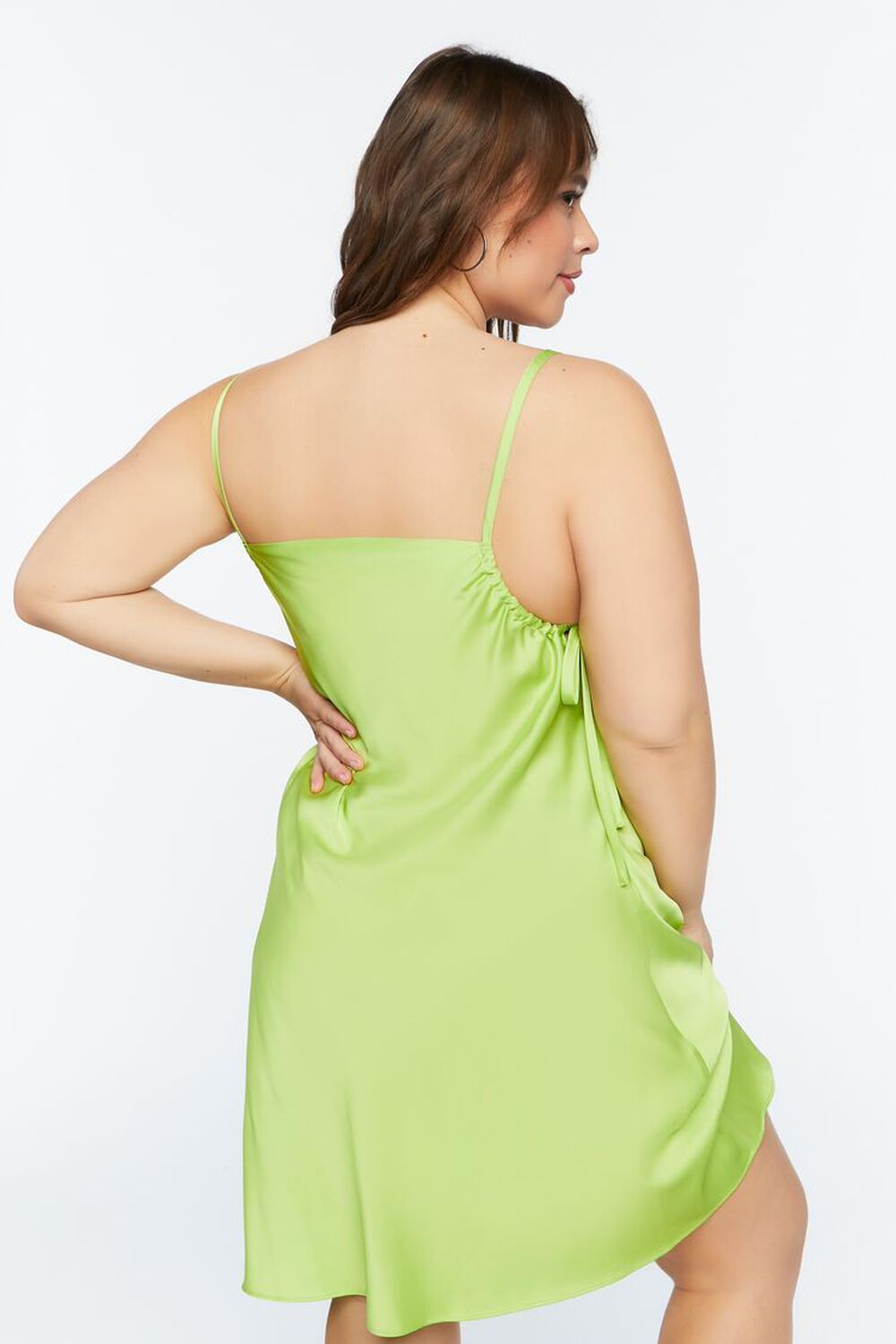 GREEN Plus Size Cowl Neck Satin Slip Dress, image 3