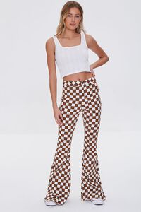 CREAM/BROWN Checkered Flare Jeans, image 5