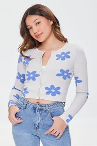 CREAM/BLUE Daisy Floral Cardigan Sweater, image 5