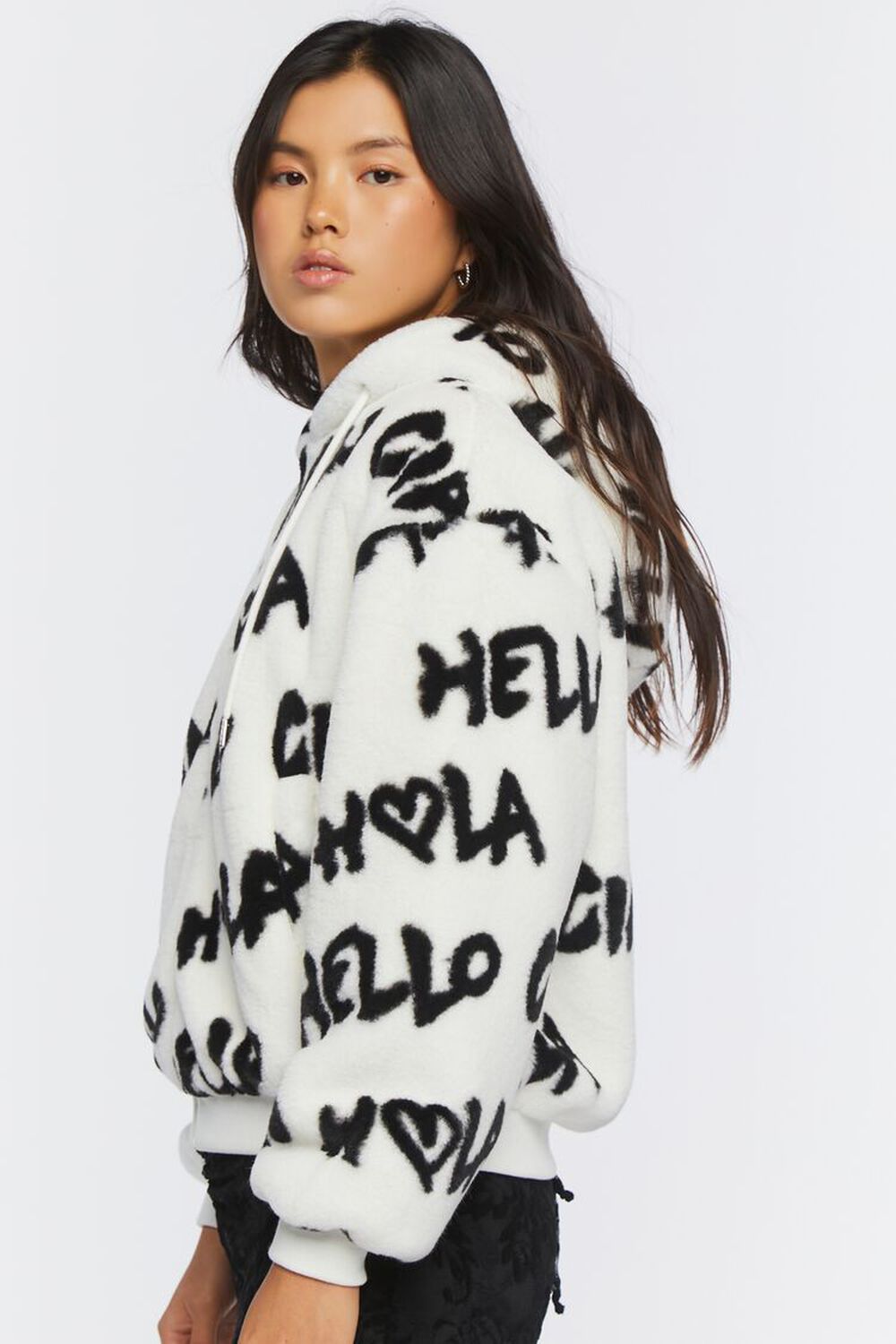 Faux Fur Hello Graphic Bomber Jacket