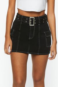 BLACK Belted Twill Mini Skirt, image 6