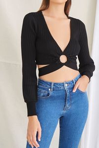BLACK Plunging Sweater-Knit Top, image 1