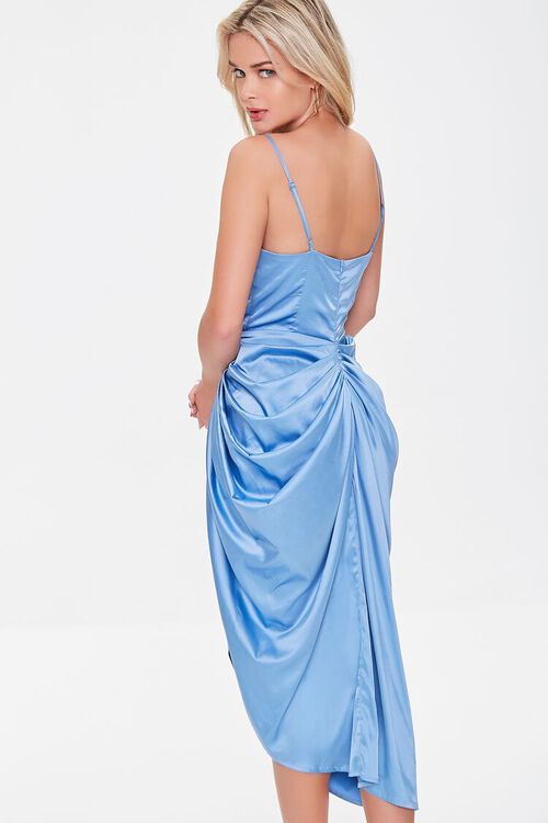BLUE Satin Bustier Draped Dress, image 3