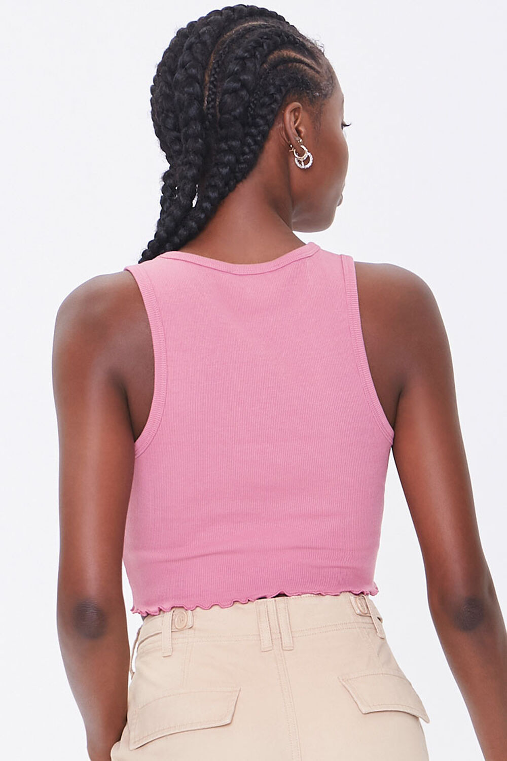 ROSE Ribbed Lettuce-Edge Cropped Tank Top, image 3