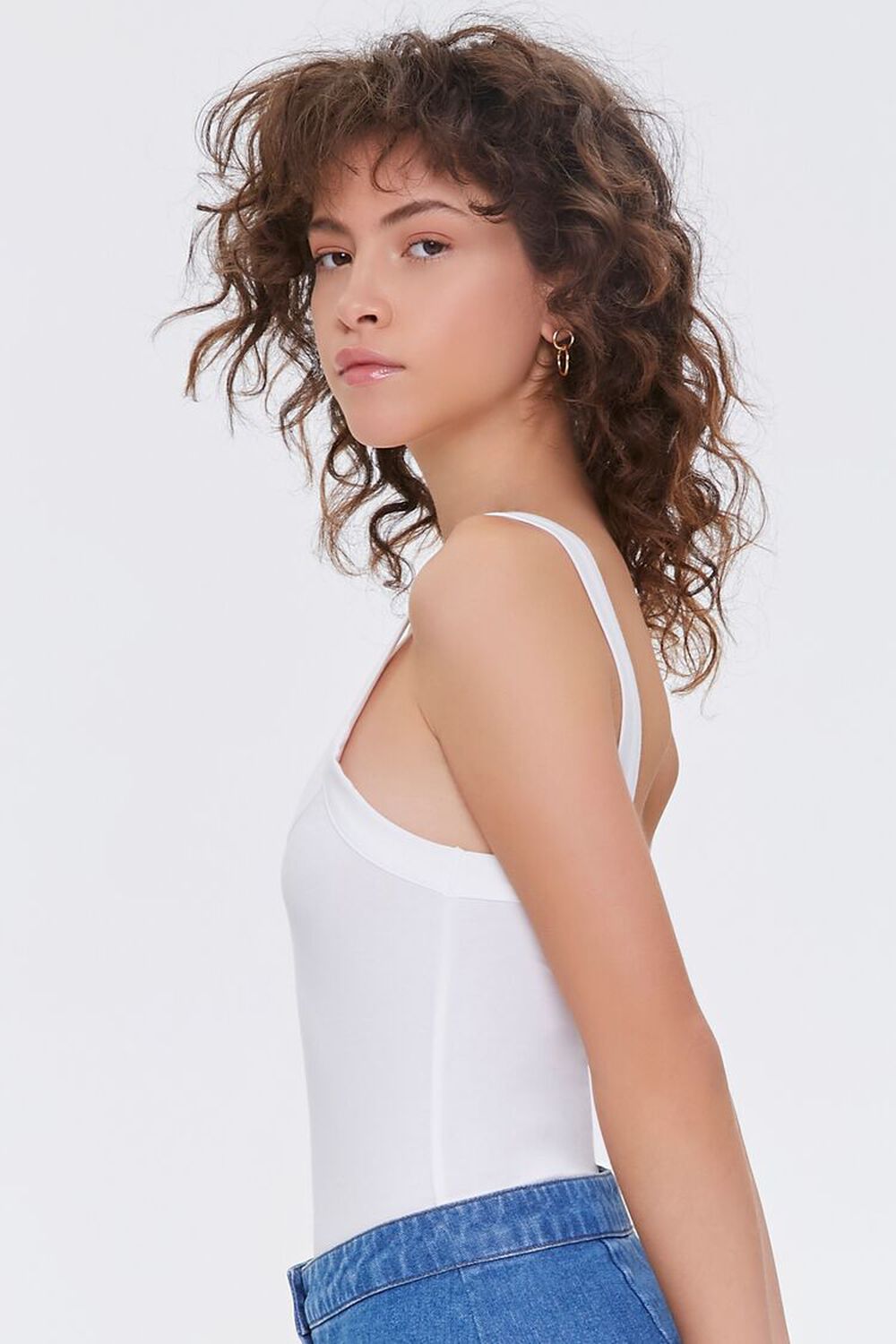 WHITE Cotton-Blend Cami Bodysuit, image 2