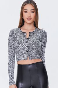 BLACK/WHITE Marled Cardigan Sweater, image 5