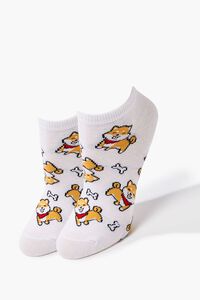 WHITE/MULTI Dog Print Ankle Socks, image 1