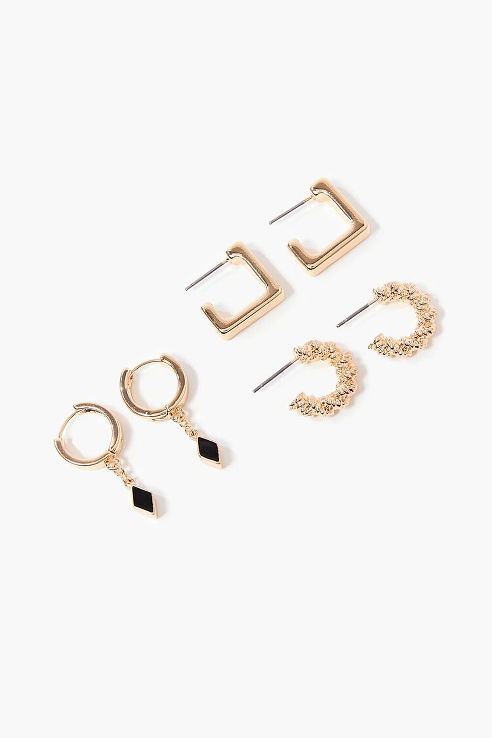 GOLD/BLACK Diamond Charm Hoop Earring Set, image 1