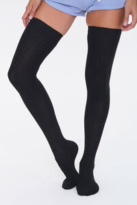 BLACK Shadow-Striped Thigh-High Socks, image 1