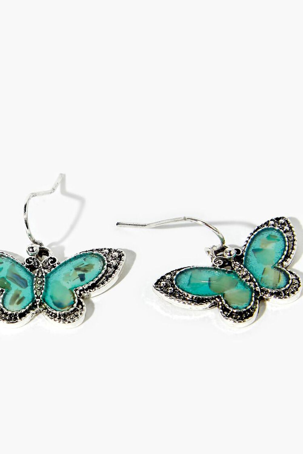 GREEN/SILVER Butterfly Drop Earrings, image 2