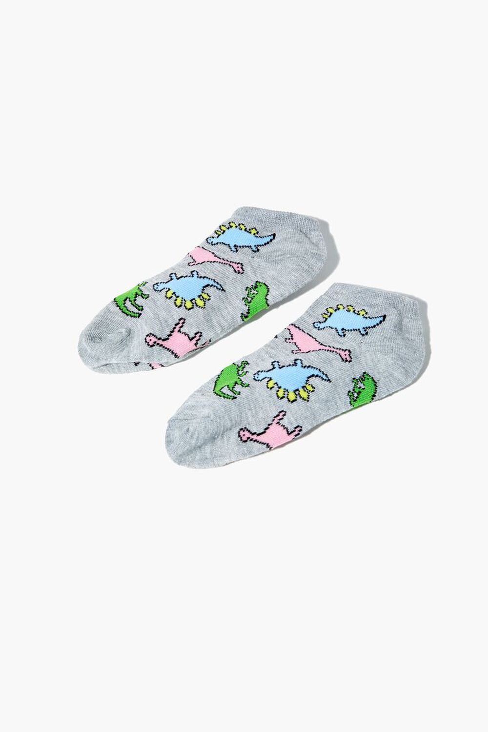 HEATHER GREY/MULTI Kids Dinosaur Print Ankle Socks (Girls + Boys), image 1
