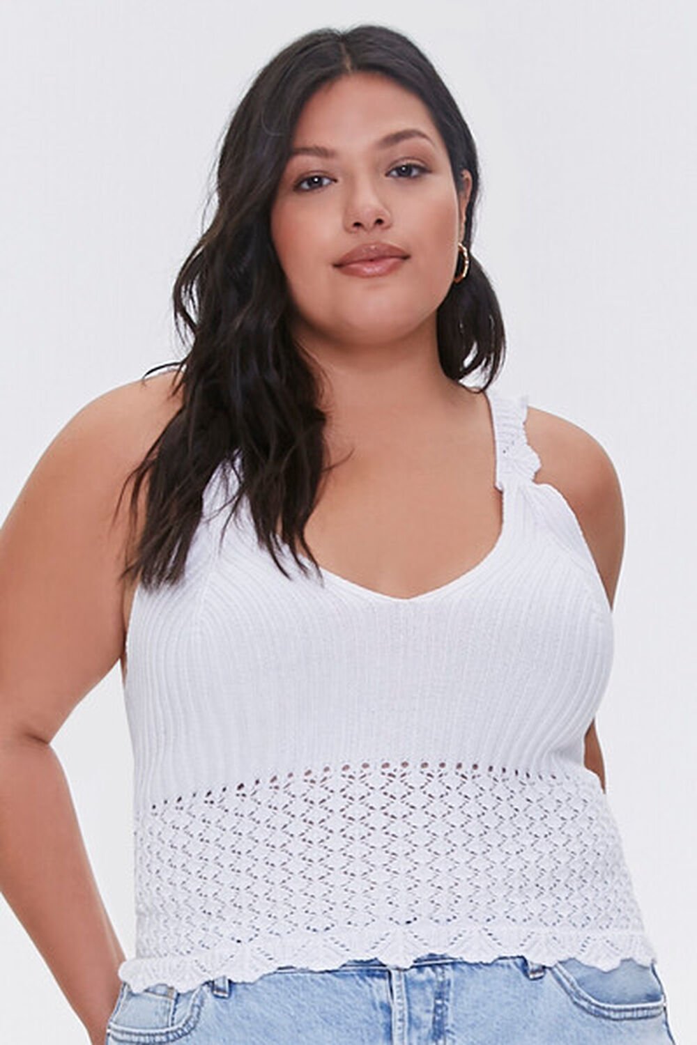 WHITE Plus Size Crochet Crop Top, image 1