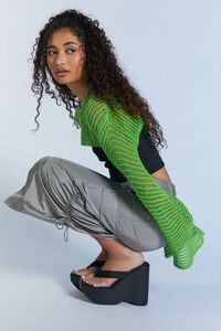 GREEN Netted Crochet Cropped Sweater, image 1