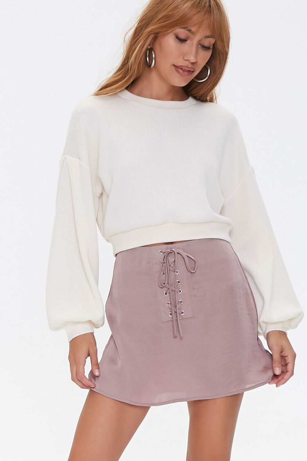 Lace-Up Satin Mini Skirt