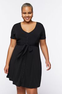 BLACK Plus Size Tie-Waist Mini Dress, image 1