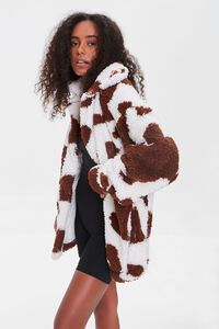 BROWN/CREAM Cow Pattern Faux Shearling Jacket, image 1