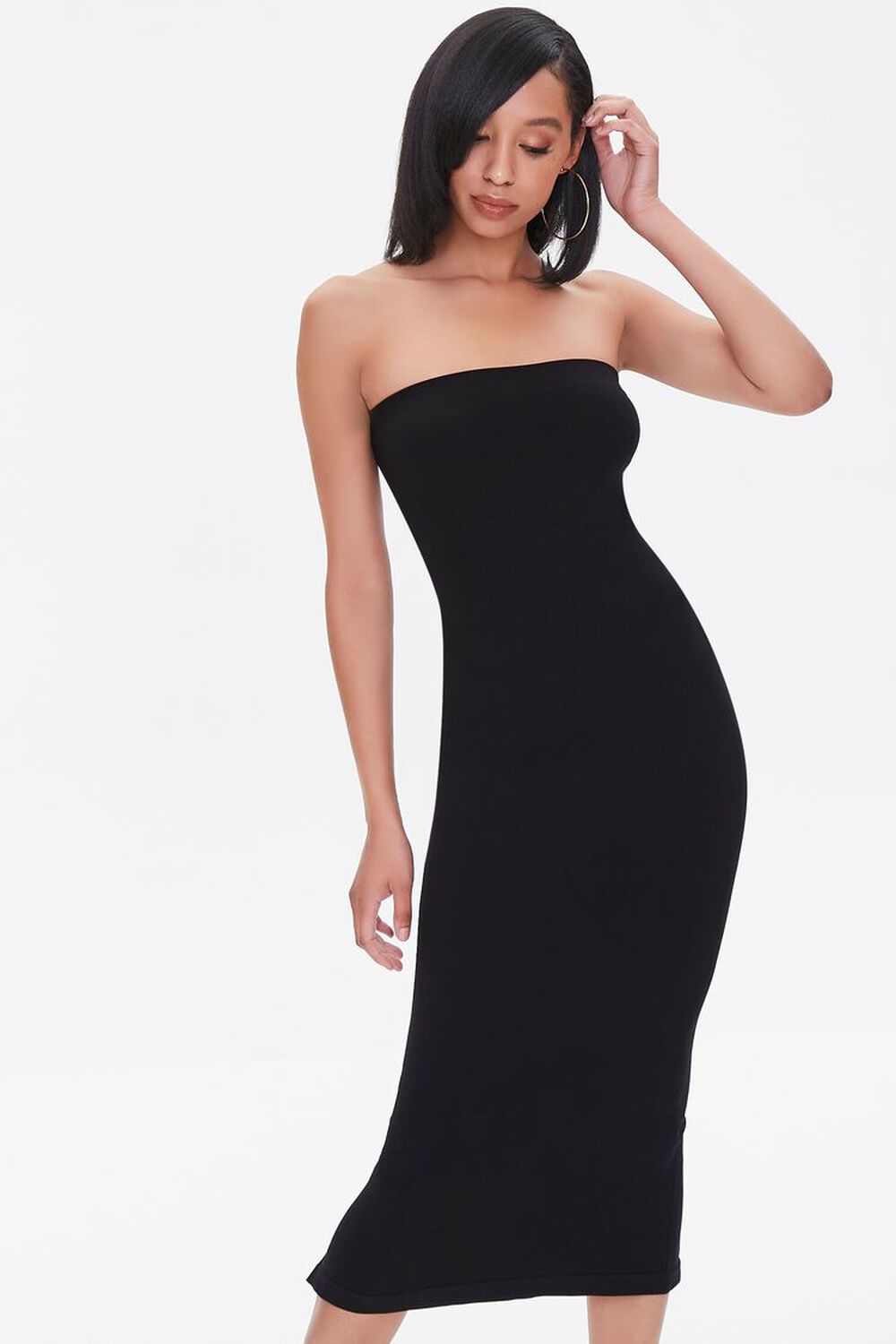 BLACK Seamless Strapless Bodycon Midi Dress, image 1