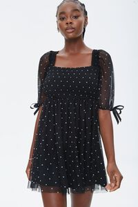 BLACK/WHITE Polka Dot Mesh Mini Dress, image 1