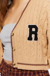 TAN/BROWN Cropped Varsity Cardigan Sweater, image 5
