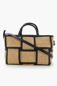 NATURAL/BLACK Basketwoven Straw Tote Bag, image 4
