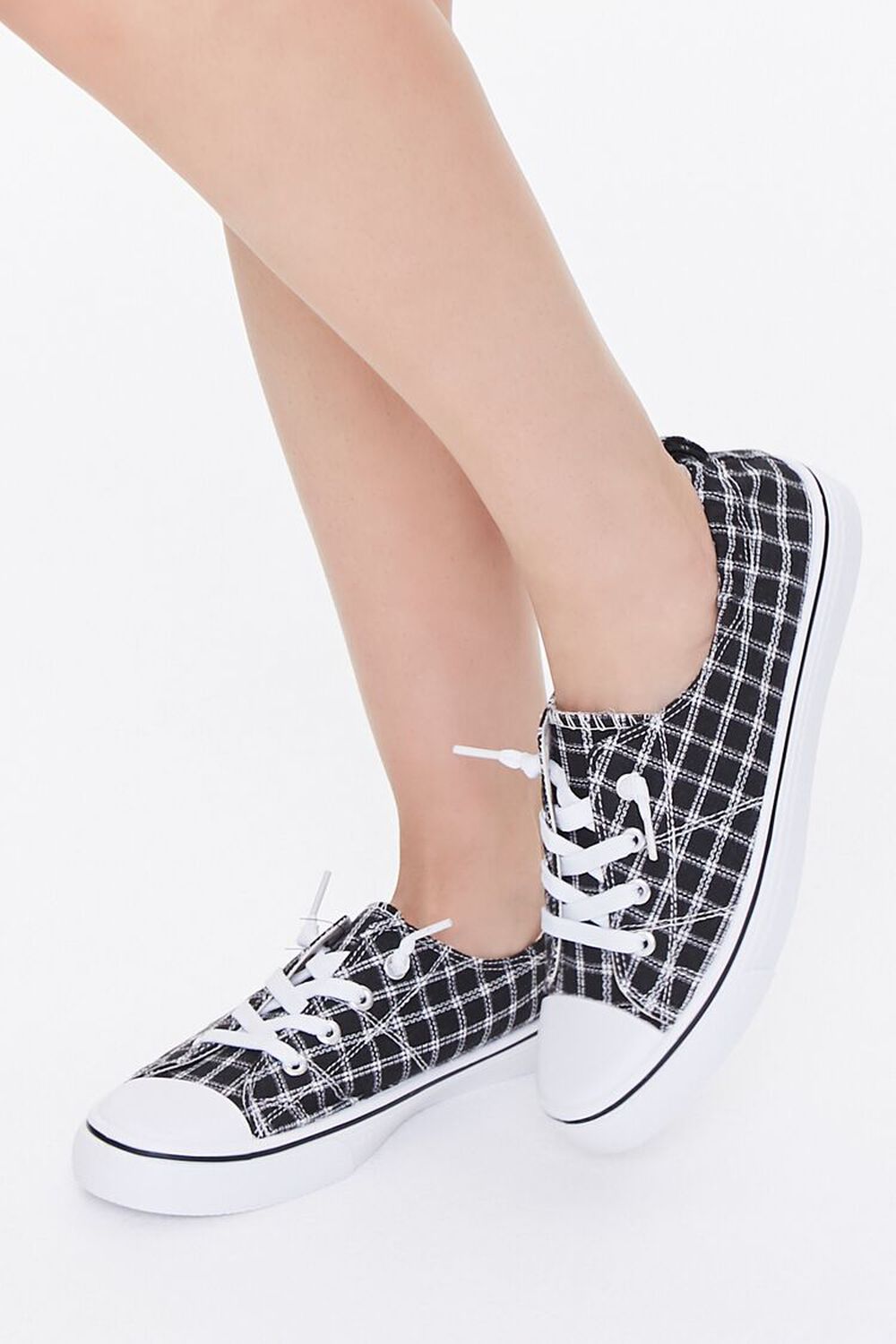 BLACK/WHITE Plaid Canvas Low-Top Sneakers, image 1