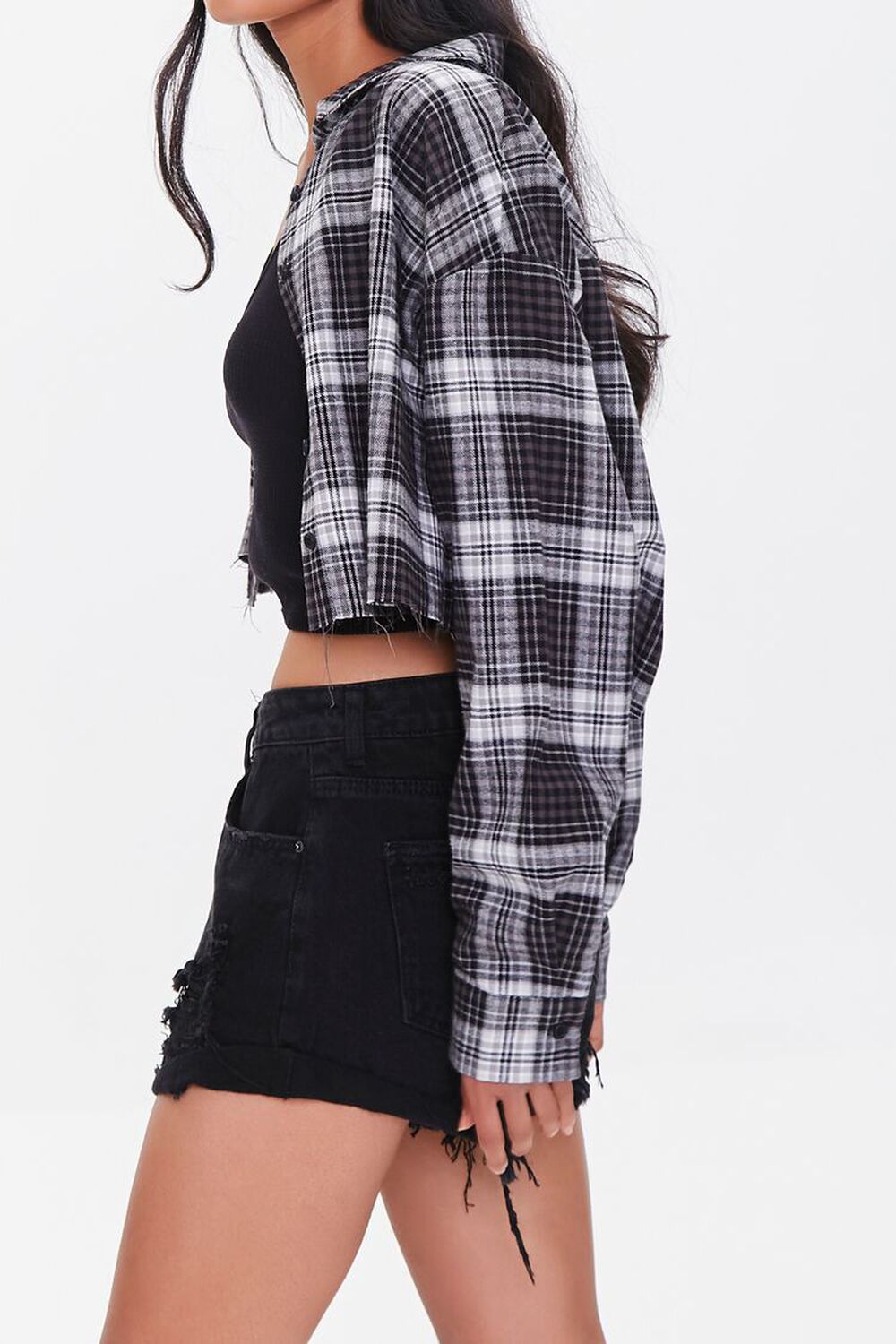 Plaid Cropped Flannel Shirt, image 2