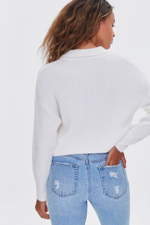 WHITE Fuzzy Ribbed Collared Sweater, image 3
