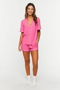 HOT PINK/WHITE Piped-Trim Shirt & Shorts Pajama Set, image 4