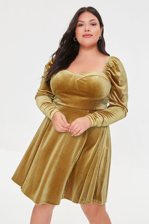 GOLD Plus Size Sweetheart Velvet Mini Dress, image 1