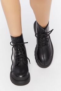 BLACK/BLACK Faux Leather Colorblock Combat Boots, image 4