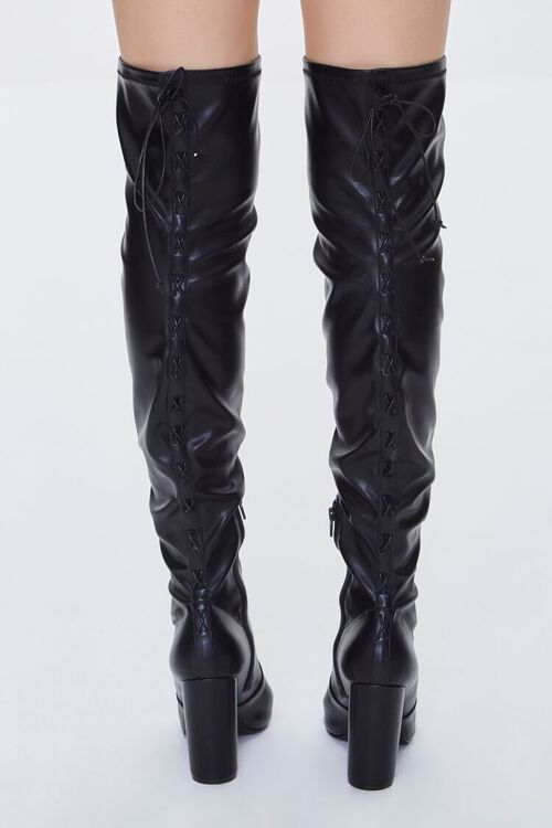 BLACK Faux Leather Thigh-High Boots, image 3