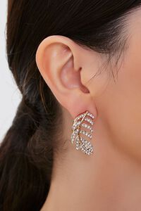 GOLD Rhinestone Leaf Pendant Stud Earrings, image 1