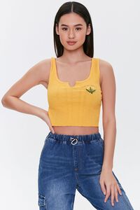 YELLOW/MULTI Weed Graphic Cropped Tank Top, image 1