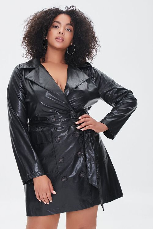 BLACK Plus Size Faux Leather Mini Dress, image 1