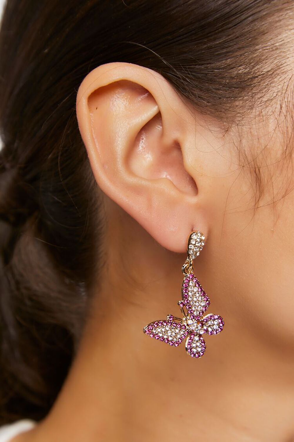 PINK/GOLD Rhinestone Butterfly Drop Earrings, image 1