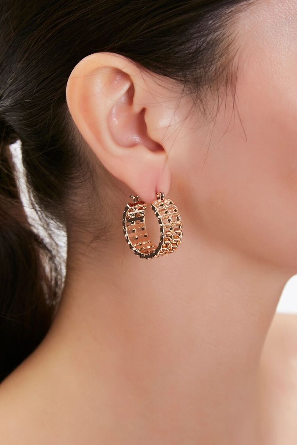 GOLD Cutout Chain Hoop Earrings, image 1