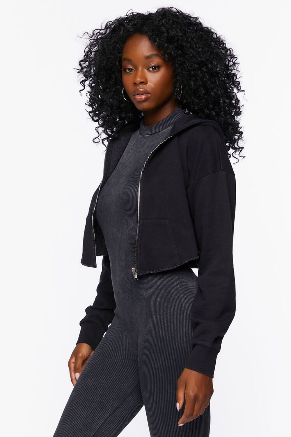 BLACK French Terry Zip-Up Hoodie, image 2